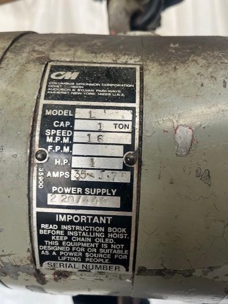 1 TON SPANCO MOBILE GANTRY CRANE WITH 1 TON CM HOIST STOCK# 3847