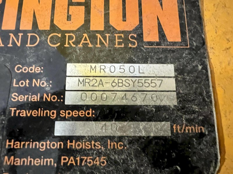 10,000 LB (5 TON) HARRINGTON MOTORIZED CHAIN HOIST W/ POWER TROLLEY: STOCK #19957