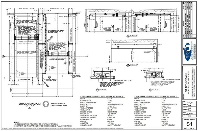 3 TON X 31' SPAN X 80' LONG X 14'  LIFT  MASS R&amp;M SINGLE GIRDER OVERHEAD CRANE SYSTEM, 2009: STOCK #23154