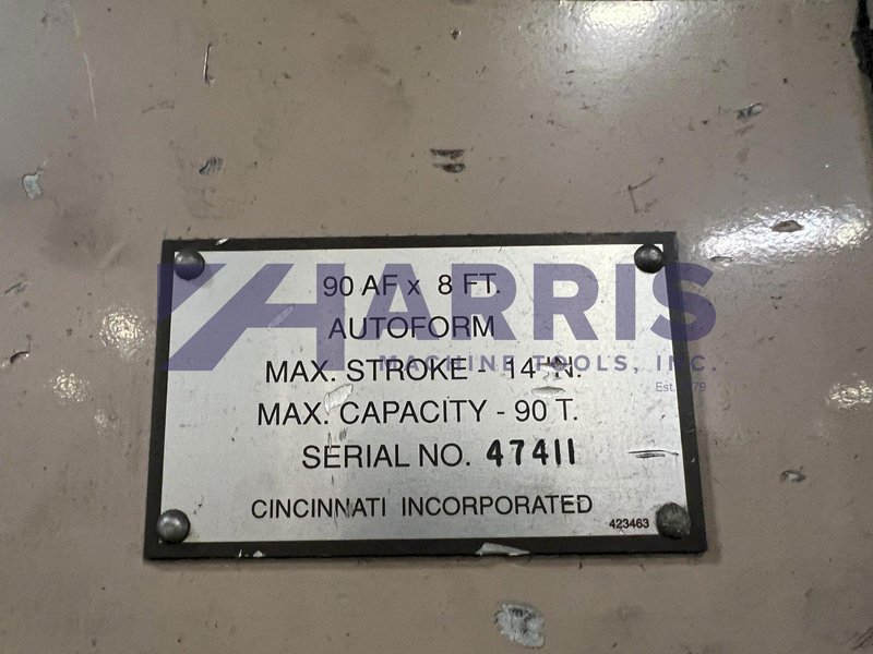 8&#039; X 90 TON CINCINNATI AUTOFORM  HYDRAULIC PRESS BRAKE, MODEL 90AF- 8FT