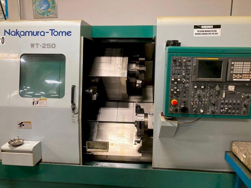 Nakamura-Tome WT-250 CNC Lathe, 2001 – Twin Turret, Chip Conveyor, Parts Catcher