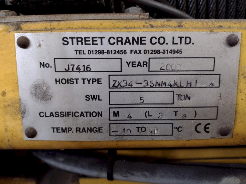 5 TON STREET CRANE MODEL #ZX34 POWERED CABLE HOIST: STOCK #17928