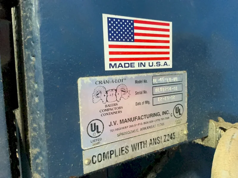J.V. MANUFACTURING 46” X 24” BALER  -  DL-46-LD-VB
