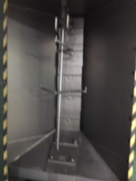 Wheelabrator model ms4-600 spinner hanger blast cleaning machine with built in dust collector, 5&#039;9&quot; x 3&#039;7&quot; work opening, max work height 3&#039;3&quot;, max work diameter 1&#039;11&quot;, max work weight 1400#, 4 hooks, 2- 10hp shot wheels, 5 hp dust collector, 13,100# total weight, some spare parts