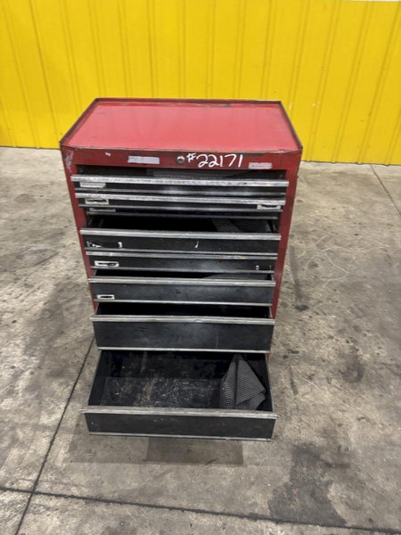 9 DRAWER X 27" X 18" RED TOOL BOX PARTS CABINET: STOCK #22171