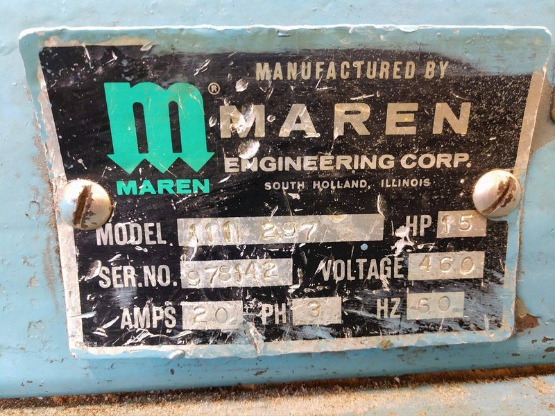 15&quot; X 15&quot; X 15 HP MAREN MODEL #111-297 HYDRAULIC HORIZONTAL AUTOMATIC CONTINUOUS BALER: STOCK #13506