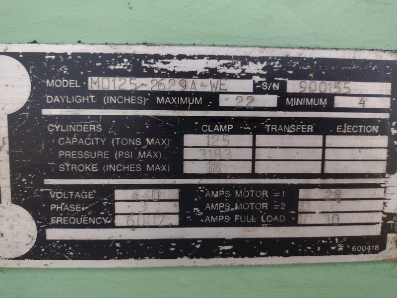 125 TON RODGERS MODEL MD125-2629A-WE 4-POST HYDRAULIC PRESS 18" STROKE: STOCK #11411