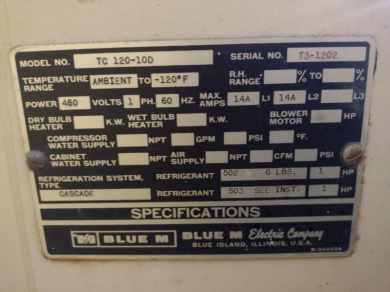 -120 DEGREE BLUE-M MODEL #B3005-Q ENVIRONMENTAL CHAMBER: STOCK 17356