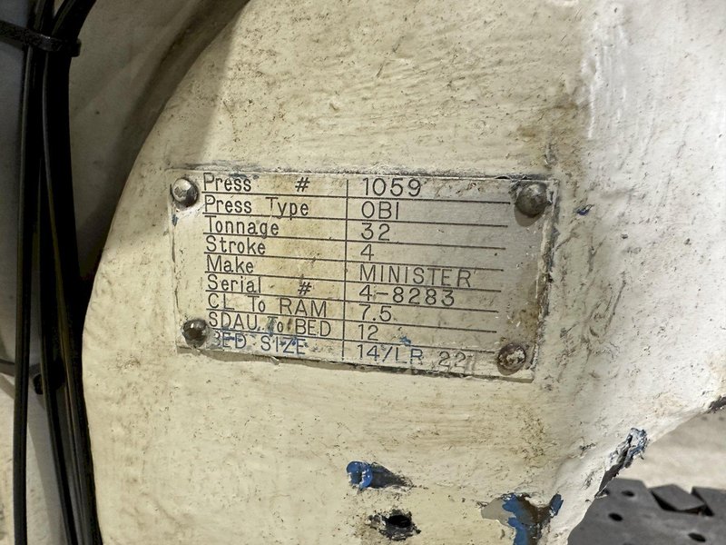 32 TON MINSTER MODEL #4 OBI PRESS, 4" STROKE: STOCK #20172