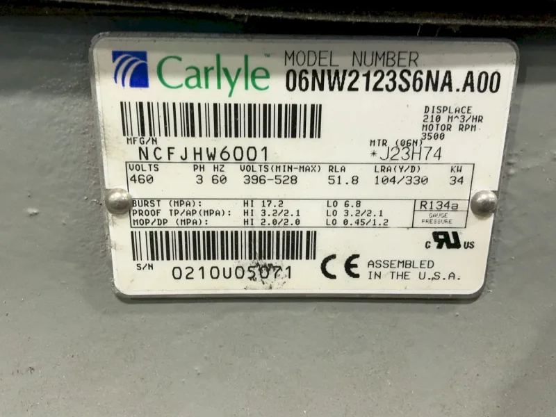 CARRIER 30 BAR WATER COOLED CHILLER  -  30HXC076R—661KA