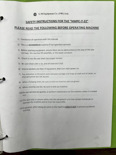 15 HP L&amp;M EQUIPMENT MODEL #HMPC-7-24 CROSS CUT BUNDLE TRAVELING ARCH WOOD BUNDLE SAW WITH CONVEYOR: STOCK #22922