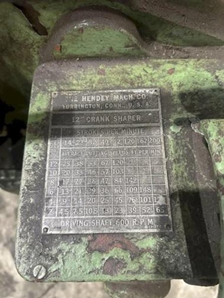 12&quot; HENDEY HORIZONTAL CRANK SHAPER