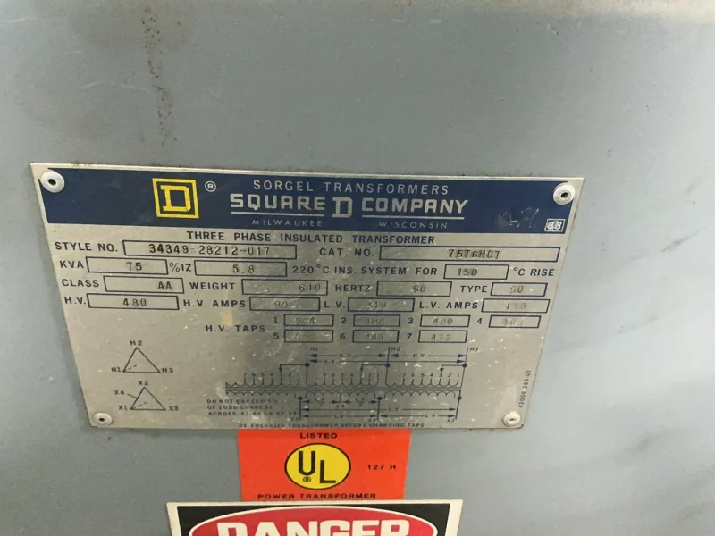 SQUARE D 75 KVA TRANSFORMER  -  75T6HCT