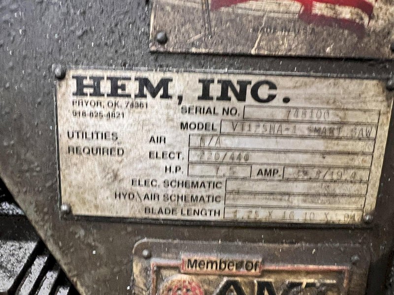 20" x 24" HEM MODEL #VT-125HA-1-SS SMART-SAW AUTOMATIC VERTICAL BAND SAW WITH NESTING. STOCK #1111725