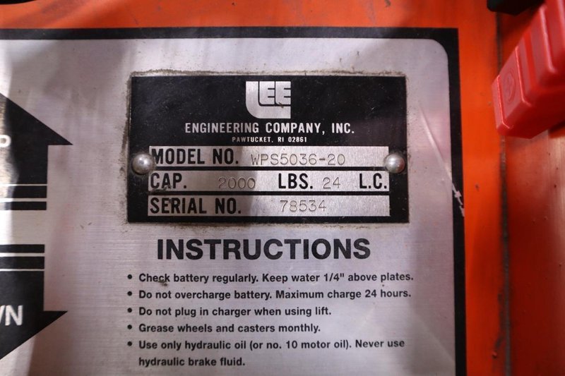 Presto WPS5036-20 Electric Stacker Lift Truck, 2,000# Cap, 36&quot; Lift Height, 42&quot; Forks, 50&quot; Between Outriggers, 12 Volt Battery and Charger- Auction Item