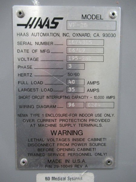 Haas VF-2 CNC Vertical Machining Center, Probing, 2-Speed Gear Box, 24 ATC, 4th Axis Drive, High speed Machining