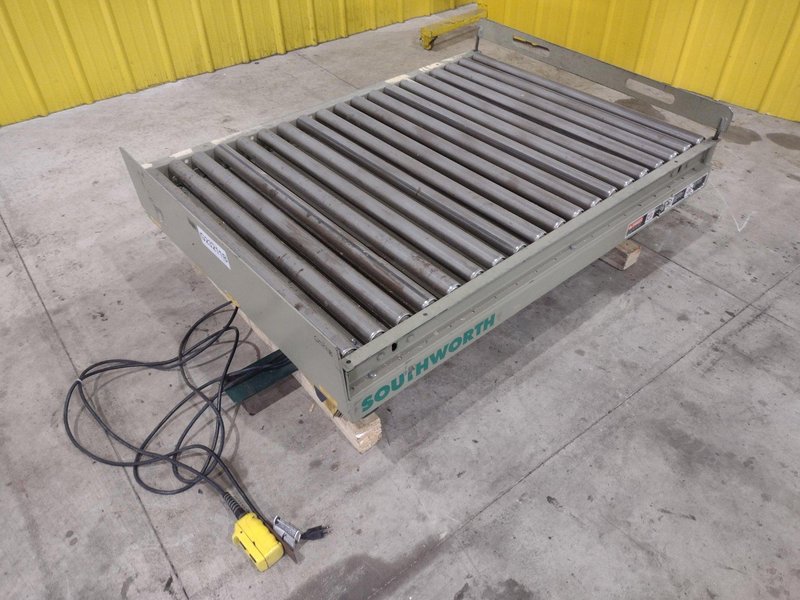 3800 LBS X 60" X 42" SOUTHWORTH MODEL #LS4-36 HYDRAULIC SCISSOR LIFT TABLE WITH ROLLER TOP, 110 VOLT: STOCK #20882
