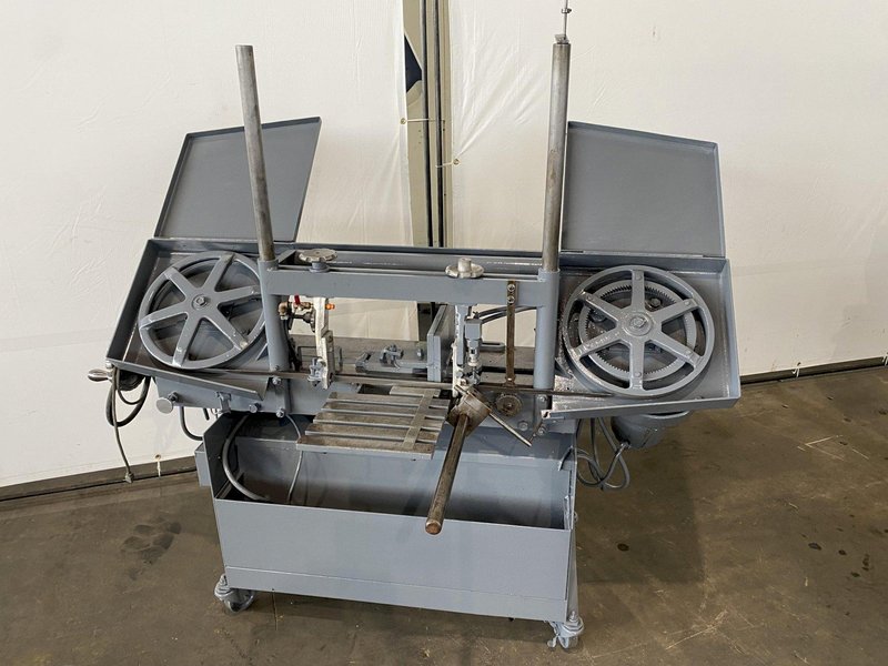 9" x 18" W. F. WELLS HORIZONTAL BANDSAW w/ DUAL COLUMNS. STOCK #0741422.