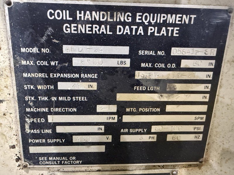 6,500 LB X 24" X .187" CWP COIL FEED LINE; DOUBLE END REEL, STRAIGHTENER, SERVO FEED: YOBRO #24604