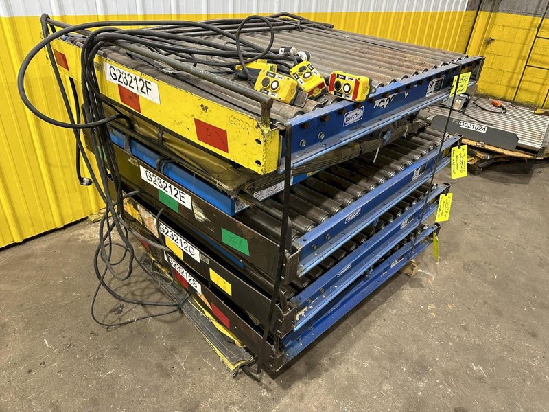 3,000 LBS X 48" X 48" ROTO-MAX HYDRAULIC SCISSOR LIFT TABLE W/ ROTARY LEWCO ROLLER CONVEYOR TOP, 110 VOLT: STOCK #20876