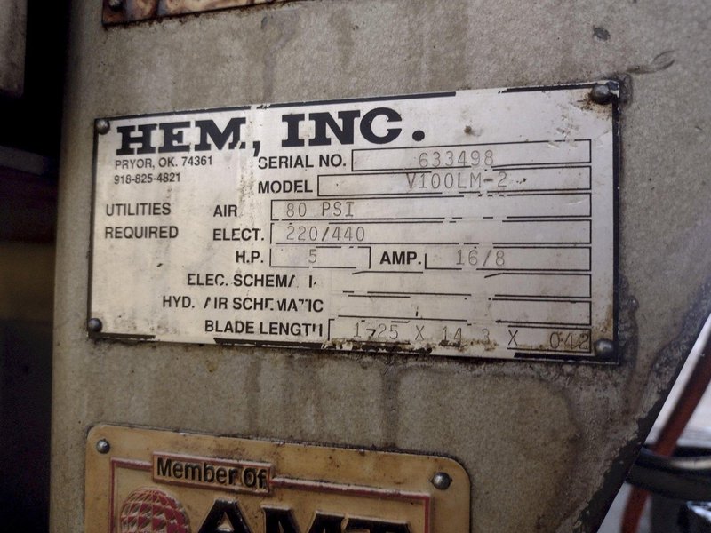 18" X 22" HEM MODEL #V100-LM2 VERTICAL BAND SAW: STOCK #19152