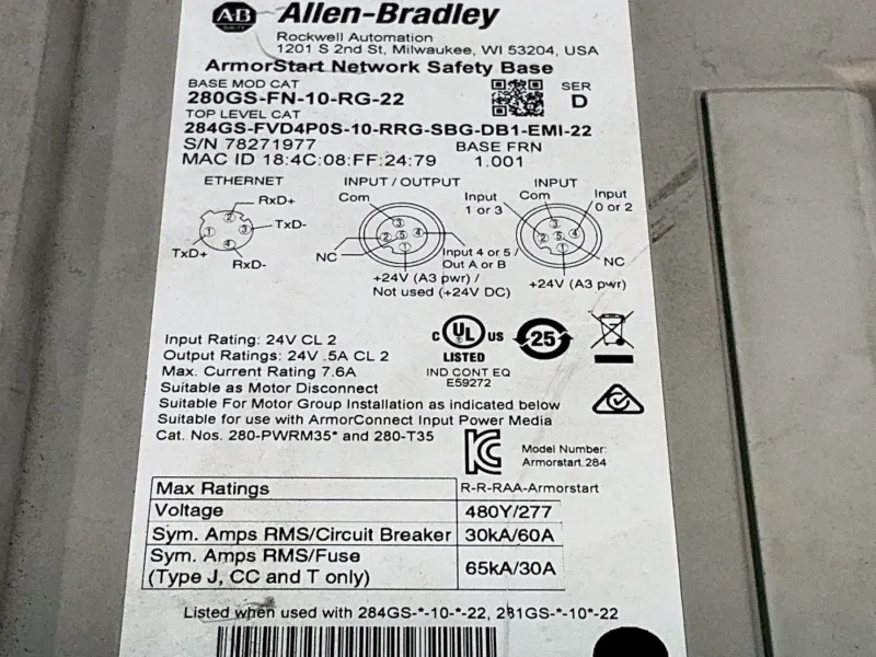 Allen-bradley Armorstart Safety Control Module - 284gs-fvd4p0s-10-rrg-sbg-db1-emi-22