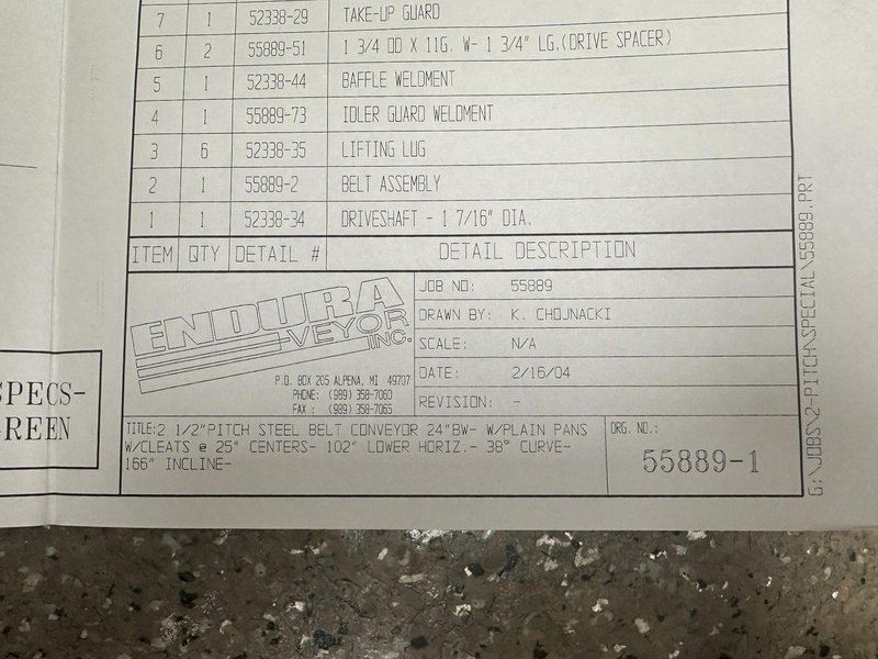 20&#039; LONG X 24” WIDE STEEL BELT POWERED INCLINED PARTS CONVEYOR: STOCK #20814