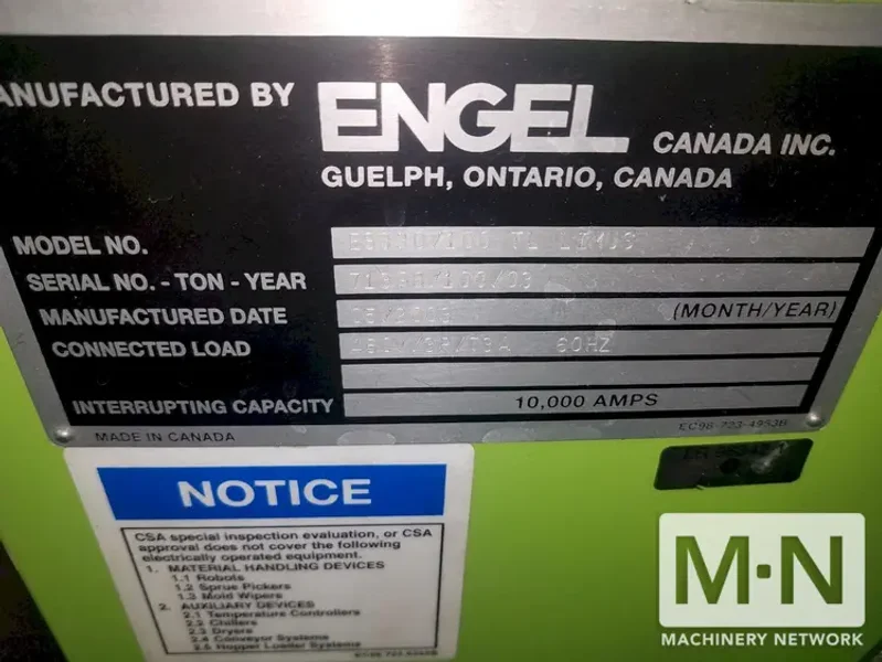 110 TON 6.5 OZ ENGEL MODEL ES330/100  LIM SILICONE INJECTION MOLDING MACHINE MFG 2003
