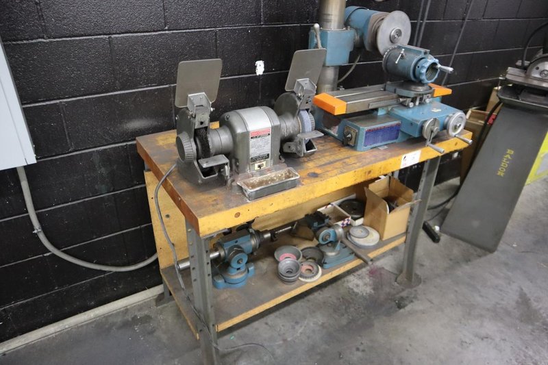 KO Lee End Mill Grinder with Attachments, Craftsman Double End Bench Grinder and Maple Top Work Bench- Auction Item