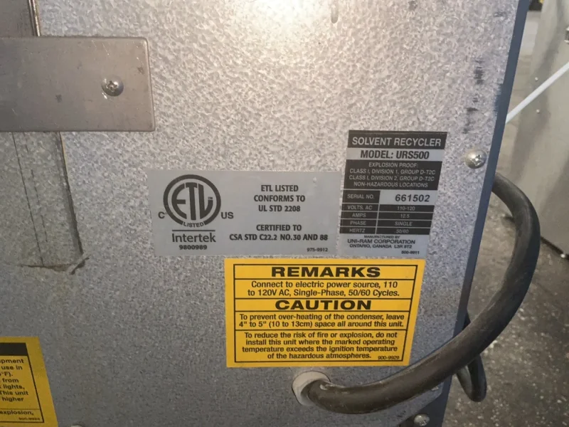 UNI-RAM 12.5 AMPS SOLVENT RECYCLER SYSTEM   -  URS500