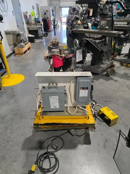 MATE M VALUGRIND Punch &amp; Die Grinder on BARRON Powered Scissor Lift Table #8147