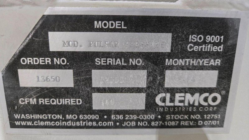 CLEMCO PULSAR PRESSURE BLAST CABINET 600 CFM USED