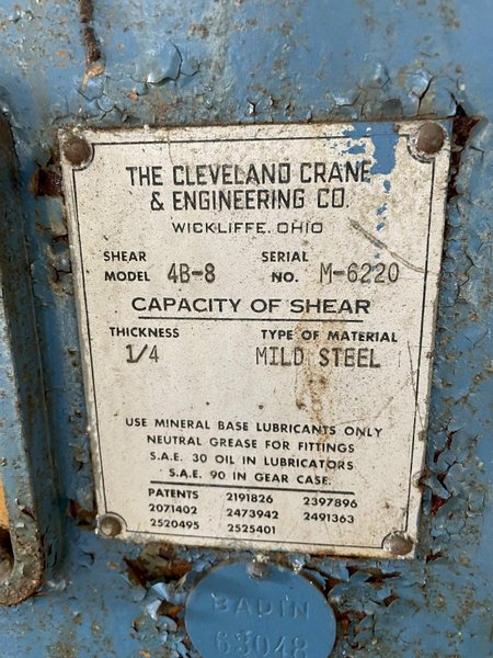8&#039; X 1/4&quot; STEELWELD MODEL 4B-B MECHANICAL SHEAR: STOCK #14673