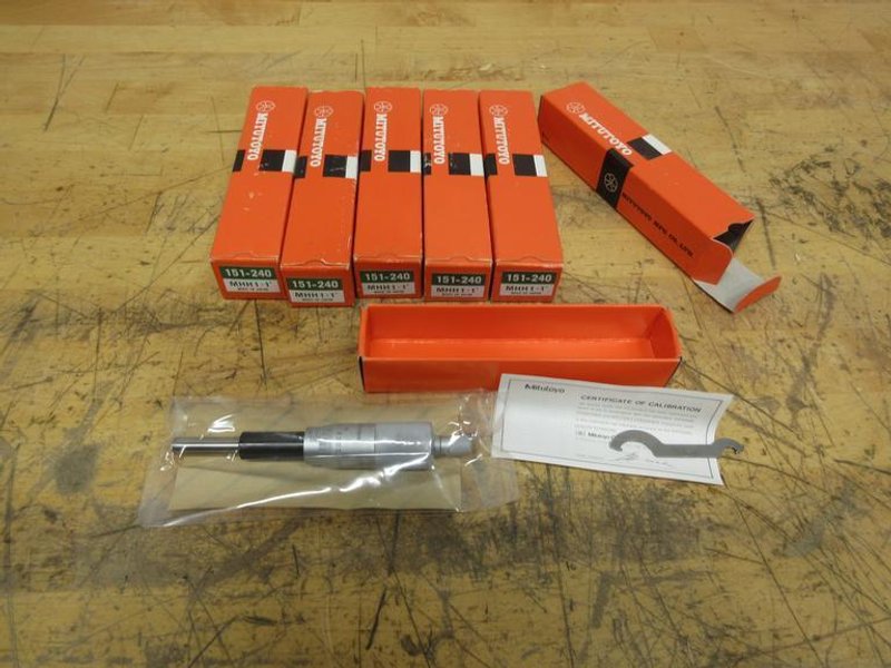 Mitutoyo 151-240 Micrometer Head, 8mm Spindle Dia., 0-1", 0.5" Plain Stem, w/Ratchet Stop. (5pcs) *** All New In Boxes ***- Auction Item