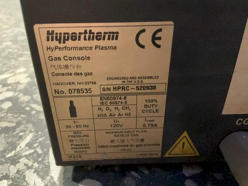 HYPERTHERM 900 KPA MAX PRESSURE HYPERFORMANCE PLASMA GAS CONSOLE  -  078535