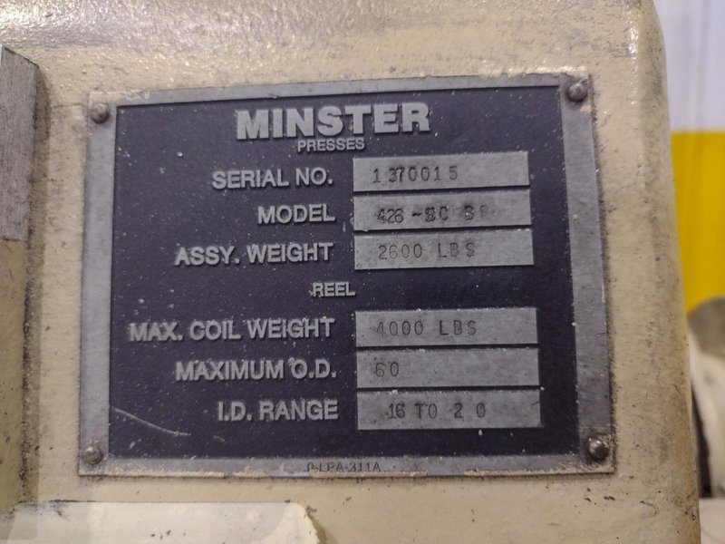 4,000 LBS x 32" MINSTER MODEL #426-SC-SP MOTORIZED COIL REEL UNCOILER : YOBRO #25766