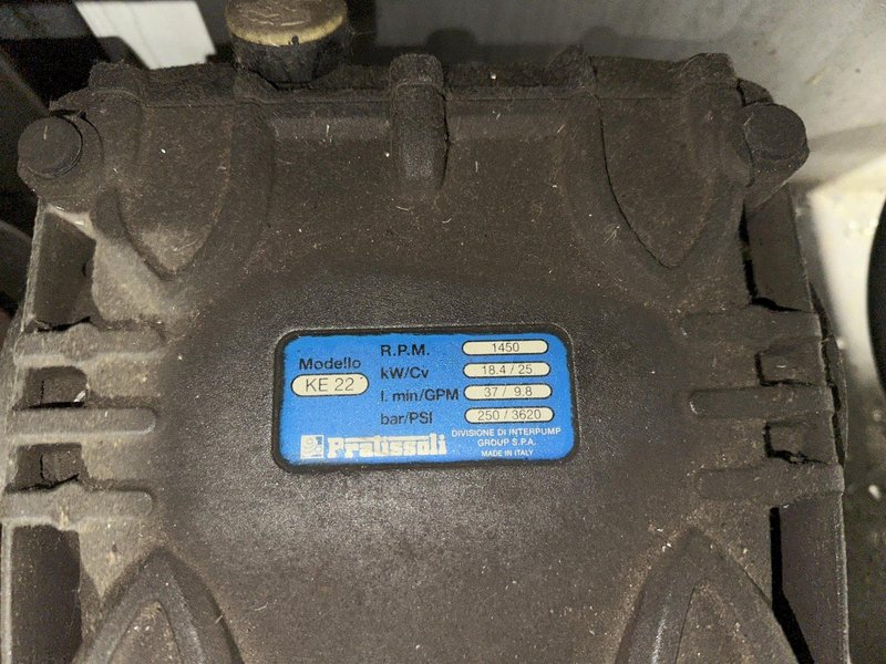 20 HP PRATISSOLI MODEL #KE22 HIGH PRESSURE WATER PLUNGER PUMP &amp; BALDOR MOTOR: STOCK #22677