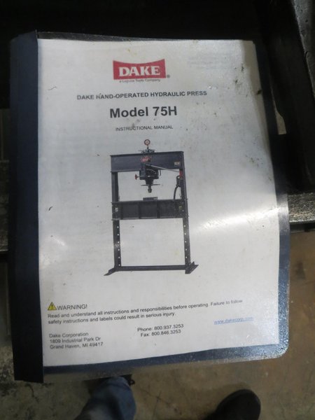 Dake 75H Hand Operated Hydraulic H-Frame Shop Press, 75 Ton,- Auction Item