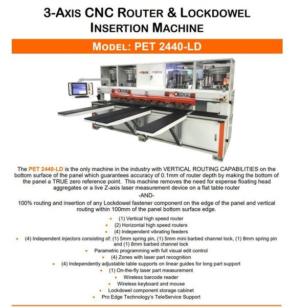 Pro Edge 3-Axis CNC Router &amp; Lockdowel Insertion Machine PET2440-LD 2023
