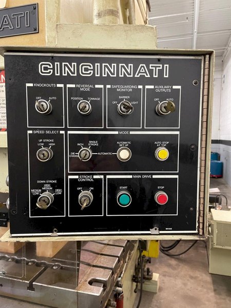 Cincinnati Model 75 OBS 75 Ton Hydraulic Gap Frame Press, 8" Stroke, Die Cushion, Cincinnati Tonnage and Position Controls