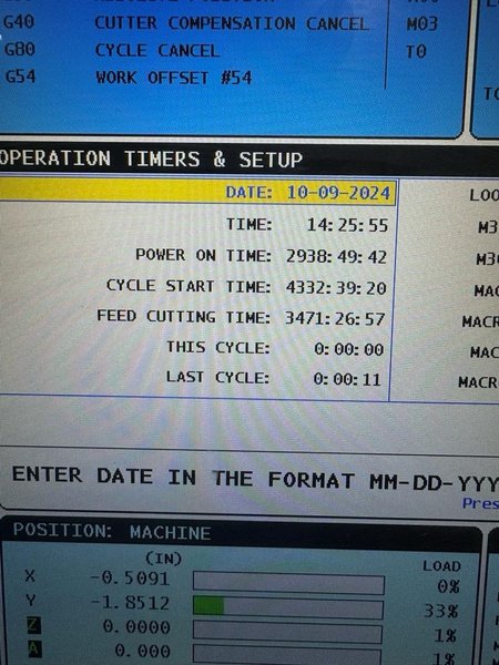 Haas EC-500 Horizontal Machining Center 2014 equipped with Haas CNC Control, CT40 Spindle, 70 Station Automatic Tool Changer, 4th Axis, Probing, Tomb Stones, TSC, Remote Hand Jog, Chip Conveyor, Coolant Pump