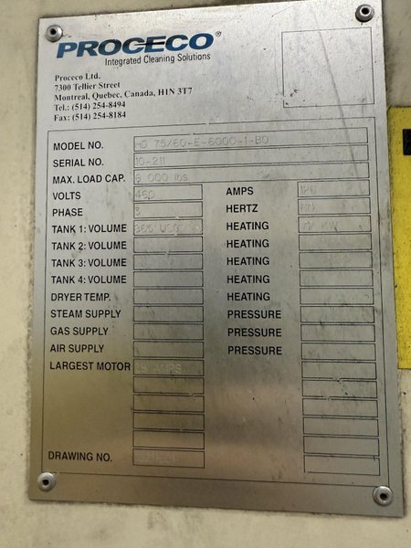 75&quot; x 60&quot; PROCECO MODEL #HD-75X60-E-6000-1-BO HEAVY DUTY ROTARY TABLE PARTS WASHER: YOBRO #24050
