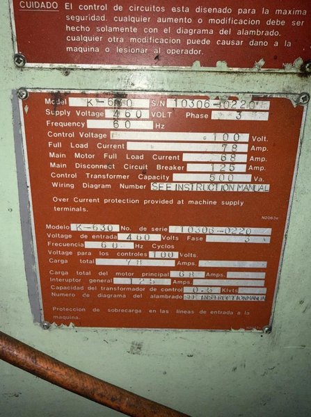 630 TON AIDA K-630 KNUCKLE JOINT PRESS. STOCK # 0758426