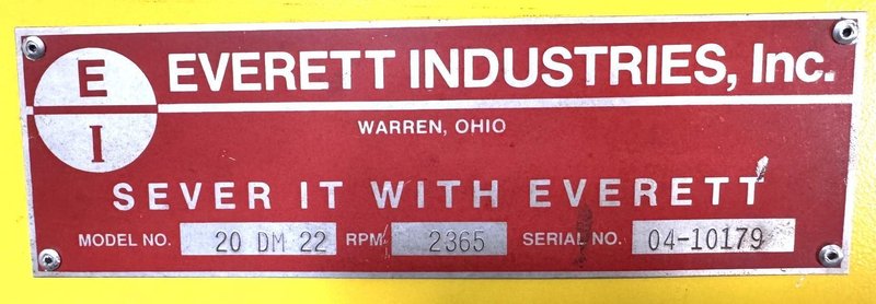 20"/22" Everett Abrasive Saw 20 DM 22, Double Miter, Air Vise, 10 HP
