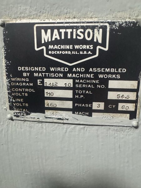 24″ x 36″ x 168″ Mattison PRSNV-50 Horizontal Surface Grinder, 1969 – 6″ x 20″ Grind Wheel
