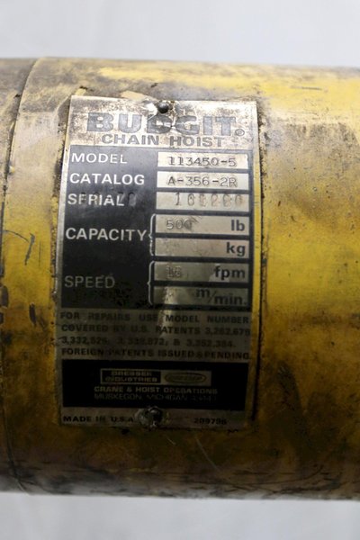 1/4 TON BUDGIT ELECTRIC CHAIN HOIST : STOCK #11989