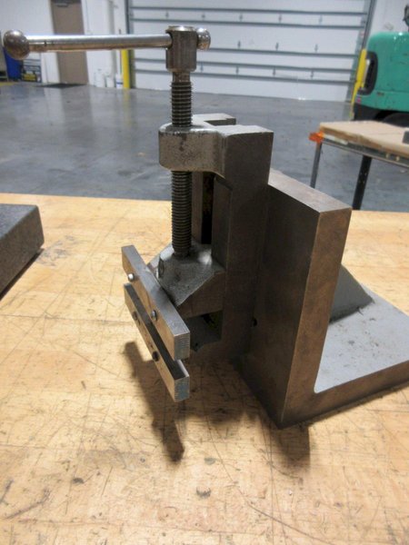 Granite Height Stand with Starrett Digital 1" Travel Indicator *Does Turn On* , Angle Plate 6"x6"x6" with Small Vise Mounted- Auction Item