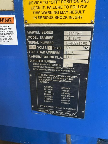 18" X 20" MARVEL MODEL #81APC II VERTICAL BAND SAW: STOCK #80861