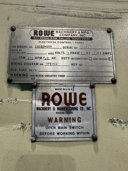 16,000 LBS X 30&quot; X 84&quot; OD ROWE MODEL #16030-DSV MOTORIZED COIL REEL UNCOILER: STOCK #22333