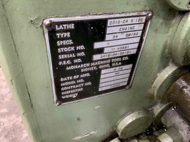 24" X 192" MONARCH MODEL 2516 SERIES 80 ENGINE LATHE: STOCK #81440